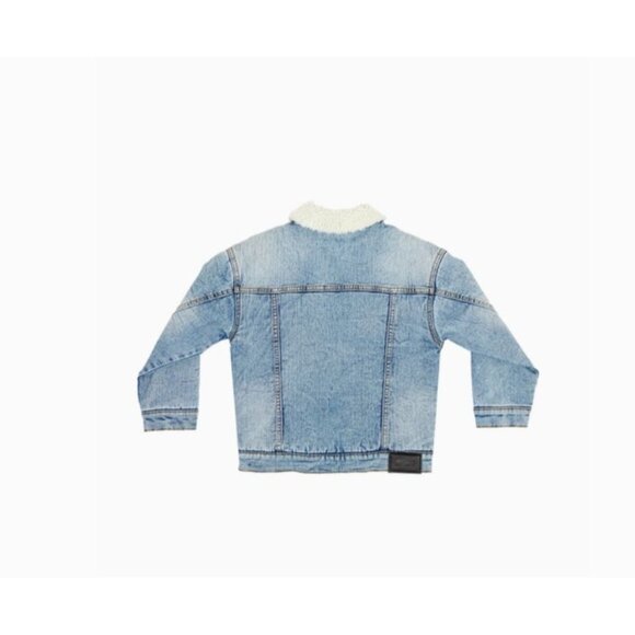 Boys Size XL Silver Jean Co. Blue Denim Jacket With Sherpa Collar & Button Closu - Picture 2 of 2